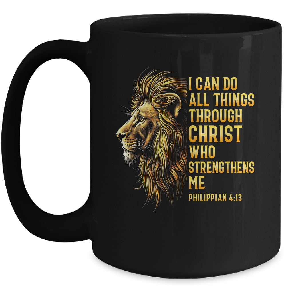 Philippians 4:13 Religious Lion Strengthens Christian Men Mug | teecentury