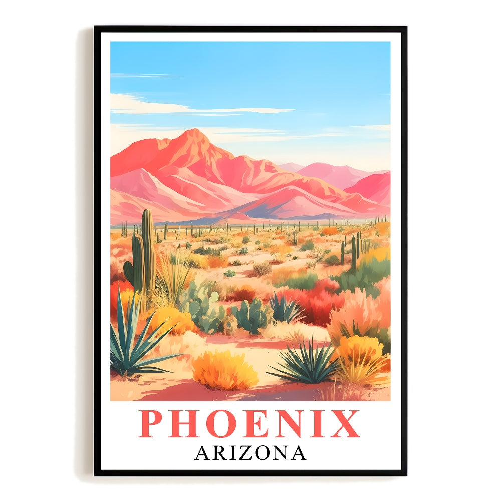 Phoenix Print Travel Poster Nature Arizona Cactus Mountain Scenery Souvenir Wall Art Landscape Picture For Home Room Living Room Bedroom Aesthetic Decor Unframed | teecentury