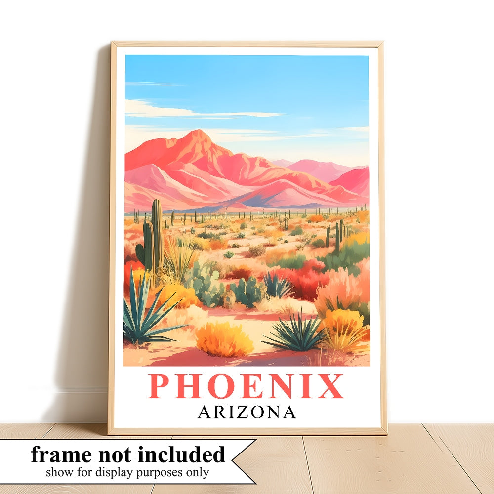 Phoenix Print Travel Poster Nature Arizona Cactus Mountain Scenery Souvenir Wall Art Landscape Picture For Home Room Living Room Bedroom Aesthetic Decor Unframed | teecentury