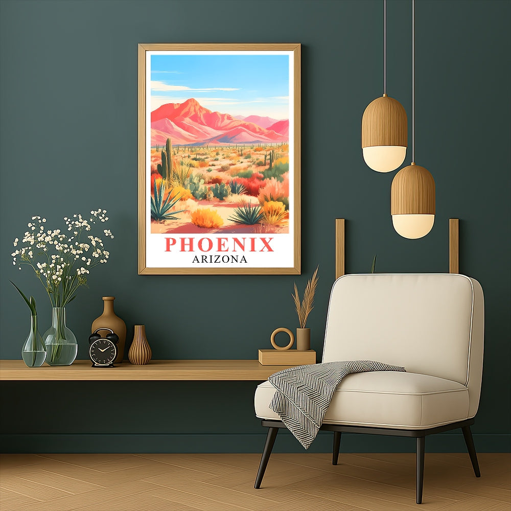 Phoenix Print Travel Poster Nature Arizona Cactus Mountain Scenery Souvenir Wall Art Landscape Picture For Home Room Living Room Bedroom Aesthetic Decor Unframed | teecentury