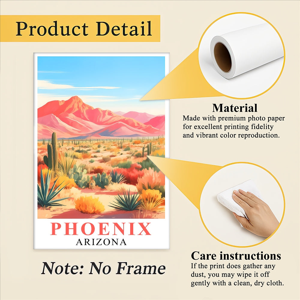 Phoenix Print Travel Poster Nature Arizona Cactus Mountain Scenery Souvenir Wall Art Landscape Picture For Home Room Living Room Bedroom Aesthetic Decor Unframed | teecentury