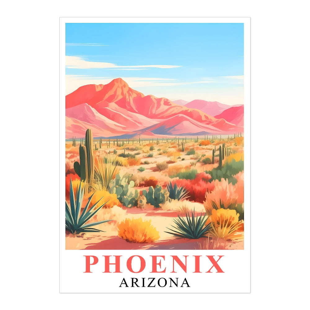 Phoenix Print Travel Poster Nature Arizona Cactus Mountain Scenery Souvenir Wall Art Landscape Picture For Home Room Living Room Bedroom Aesthetic Decor Unframed | teecentury