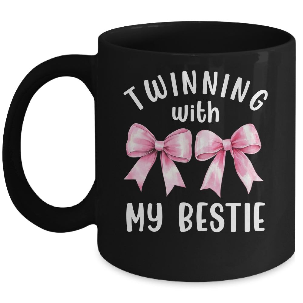 Pink Bow Twinning With My Bestie Twin Matching Twins Friends Mug | teecentury