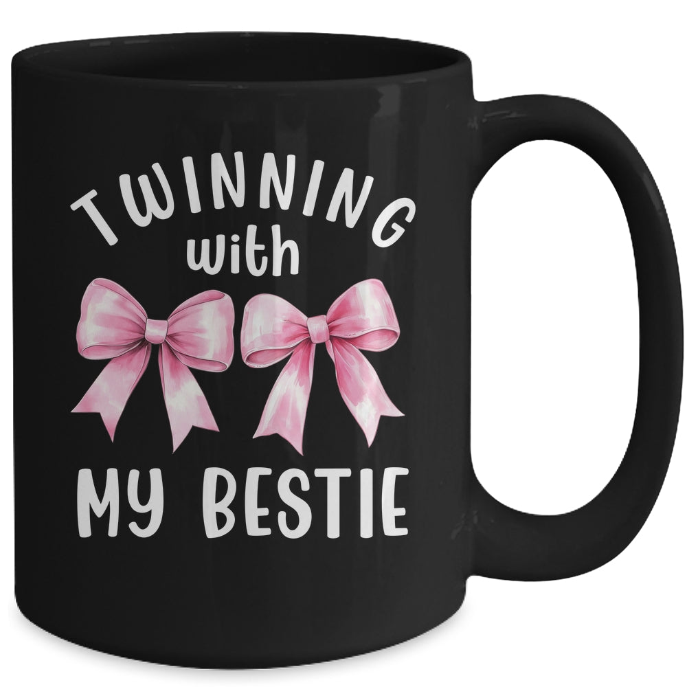 Pink Bow Twinning With My Bestie Twin Matching Twins Friends Mug | teecentury