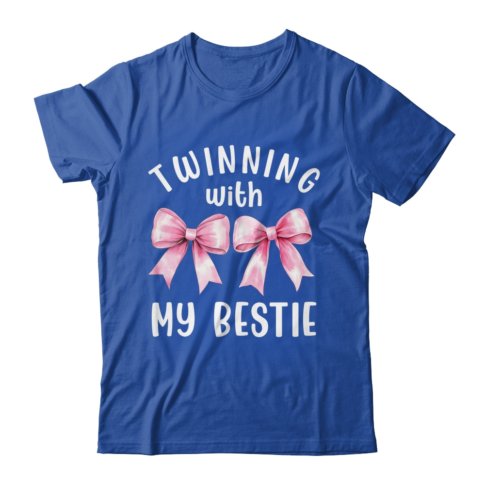 Pink Bow Twinning With My Bestie Twin Matching Twins Friends Shirt & Tank Top | teecentury