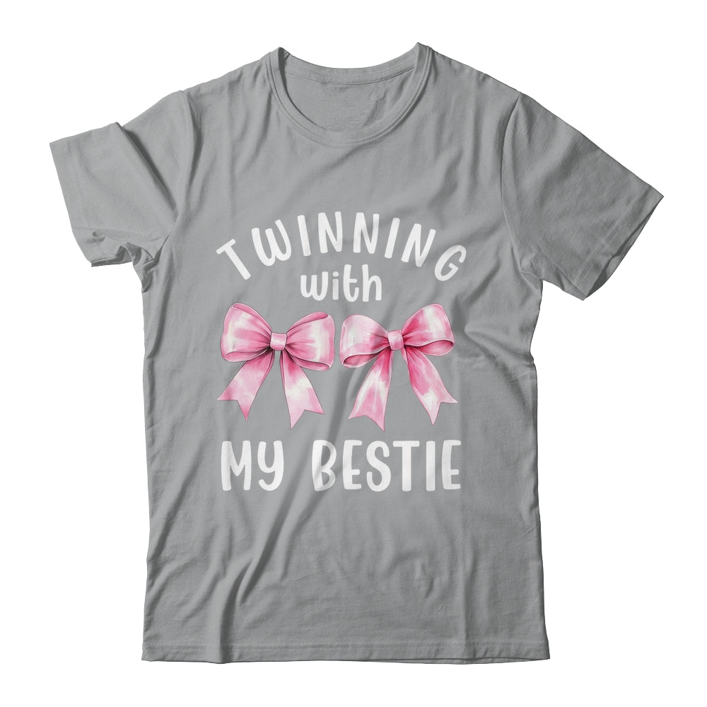 Pink Bow Twinning With My Bestie Twin Matching Twins Friends Shirt & Tank Top | teecentury