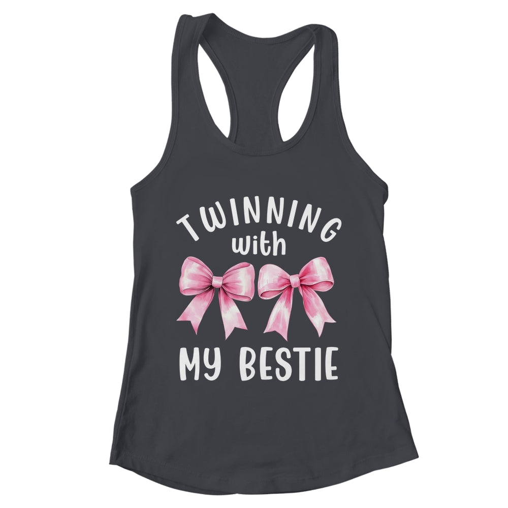 Pink Bow Twinning With My Bestie Twin Matching Twins Friends Shirt & Tank Top | teecentury