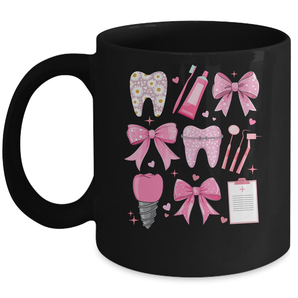 Pink Coquette Bow Cute Teeth Dentist Squad Dental Assistant Mug | teecentury