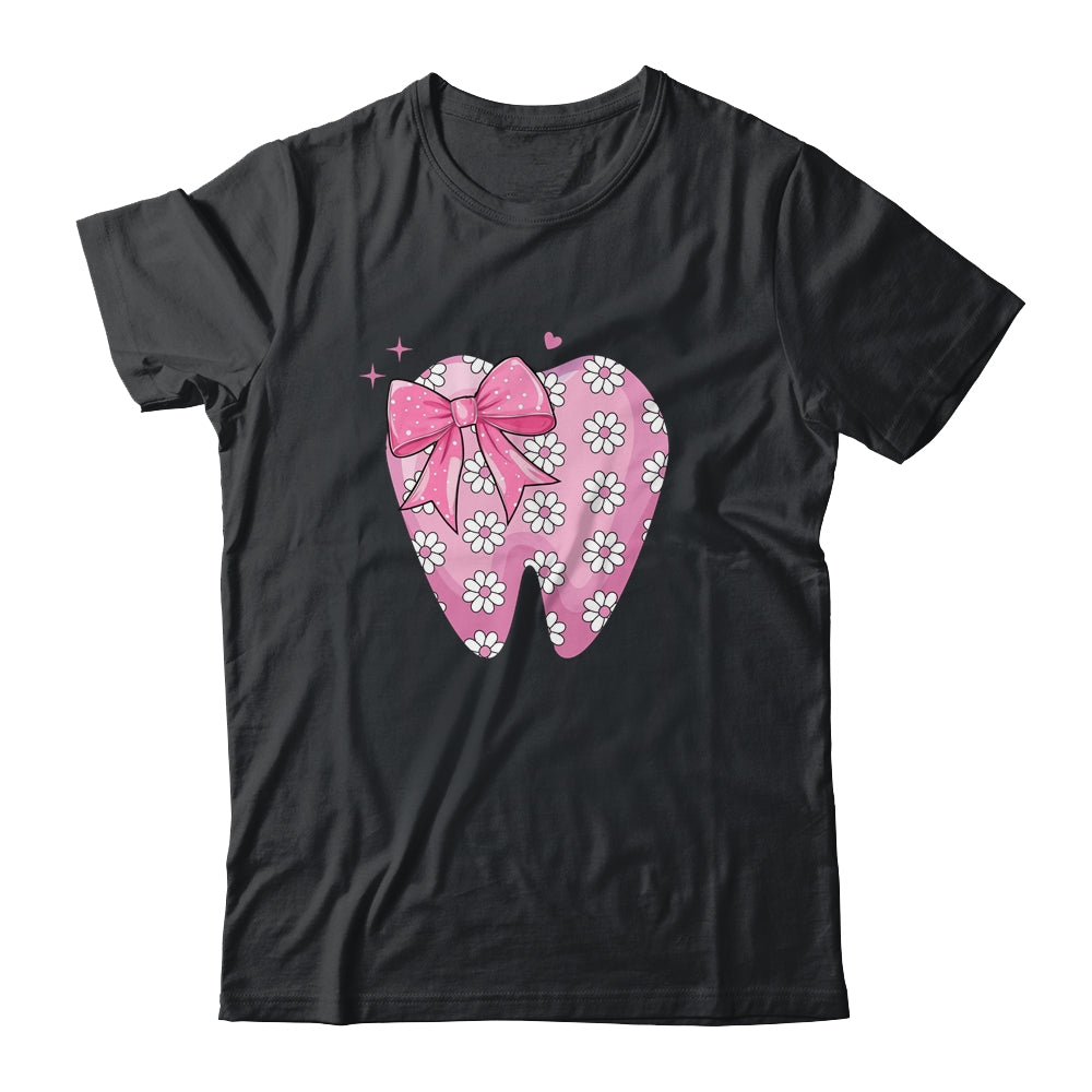 Pink Coquette Bow Dental Assistant Cute Teeth Dentist Squad Shirt & Tank Top | teecentury