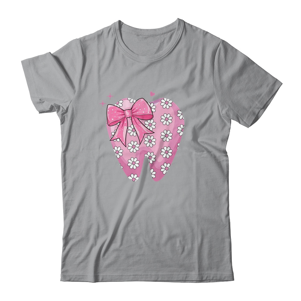 Pink Coquette Bow Dental Assistant Cute Teeth Dentist Squad Shirt & Tank Top | teecentury