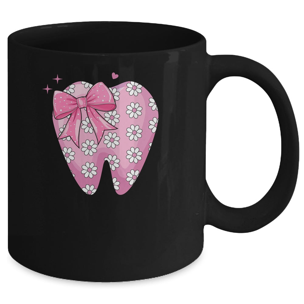 Pink Coquette Bow Dental Assistant Cute Teeth Dentist Squad Mug | teecentury