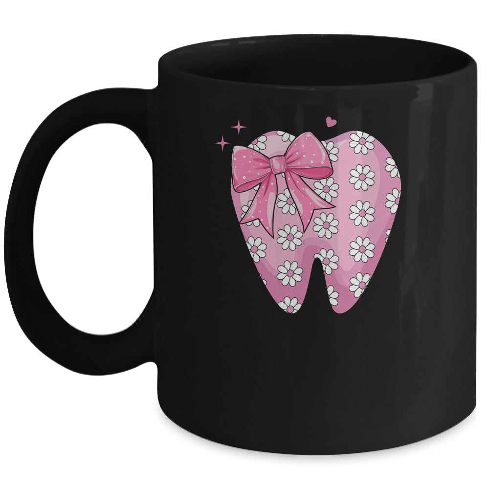 Pink Coquette Bow Dental Assistant Cute Teeth Dentist Squad Mug | teecentury