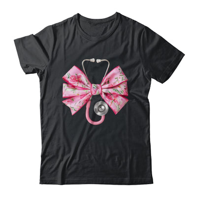 Pink Coquette Nurse Stethoscope Bow Nurse Appreciation Shirt & Tank Top | teecentury