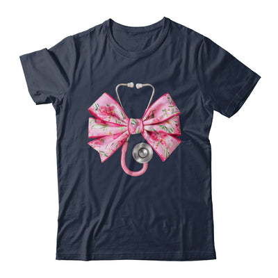 Pink Coquette Nurse Stethoscope Bow Nurse Appreciation Shirt & Tank Top | teecentury