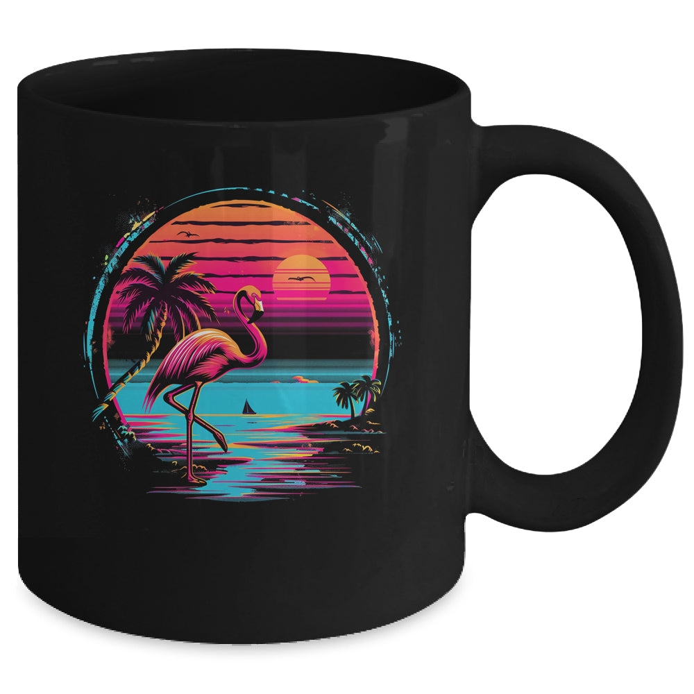 Pink Flamingo Beach Summer Vibes Palm Tree Tropical Summer Mug | teecentury