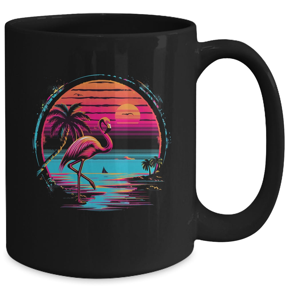Pink Flamingo Beach Summer Vibes Palm Tree Tropical Summer Mug | teecentury