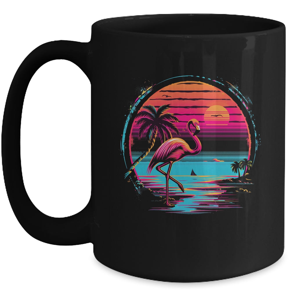 Pink Flamingo Beach Summer Vibes Palm Tree Tropical Summer Mug | teecentury