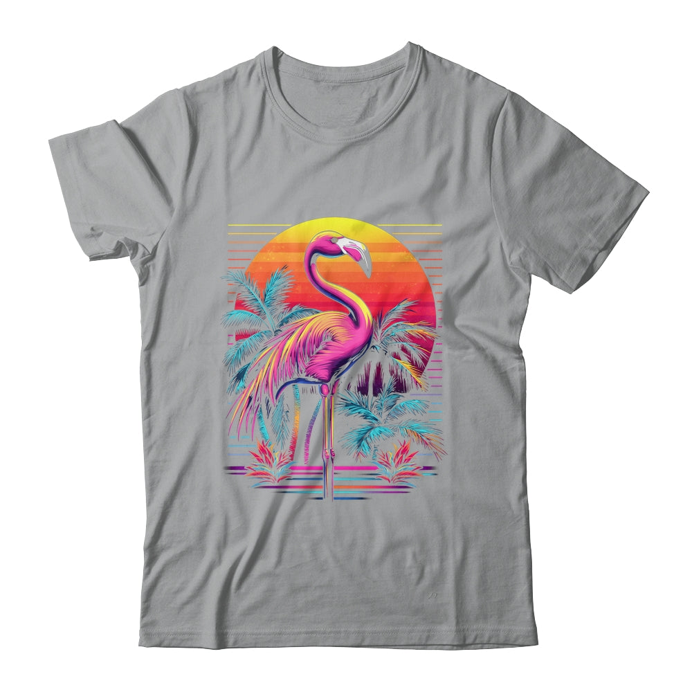 Pink Flamingo Beach Summer Vibes Tree Palm Tropical Summer Shirt & Tank Top | teecentury