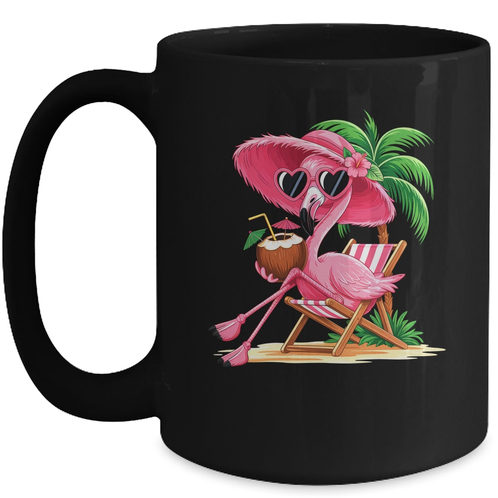 Pink Flamingo Summer Vibes Beach Palm Tree Summer Vacation Mug | teecentury