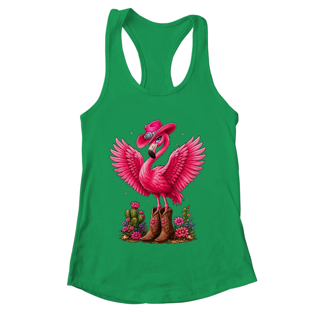 Pink Flamingo Tropical Bird Western Country Cowgirl Boots Shirt & Tank Top | teecentury