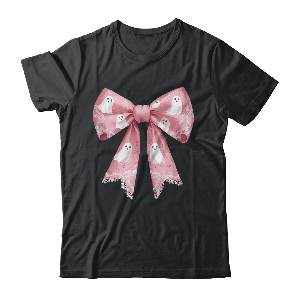 Pink Ghost Coquette Bow Halloween Spooky Season Womens Girls Shirt & Sweatshirt | teecentury