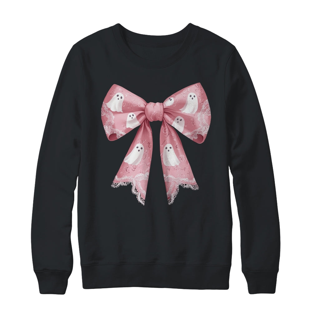 Pink Ghost Coquette Bow Halloween Spooky Season Womens Girls Shirt & Sweatshirt | teecentury