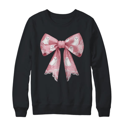 Pink Ghost Coquette Bow Halloween Spooky Season Womens Girls Shirt & Sweatshirt | teecentury