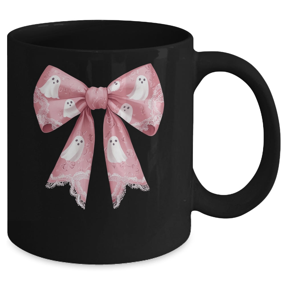 Pink Ghost Coquette Bow Halloween Spooky Season Womens Girls Mug | teecentury
