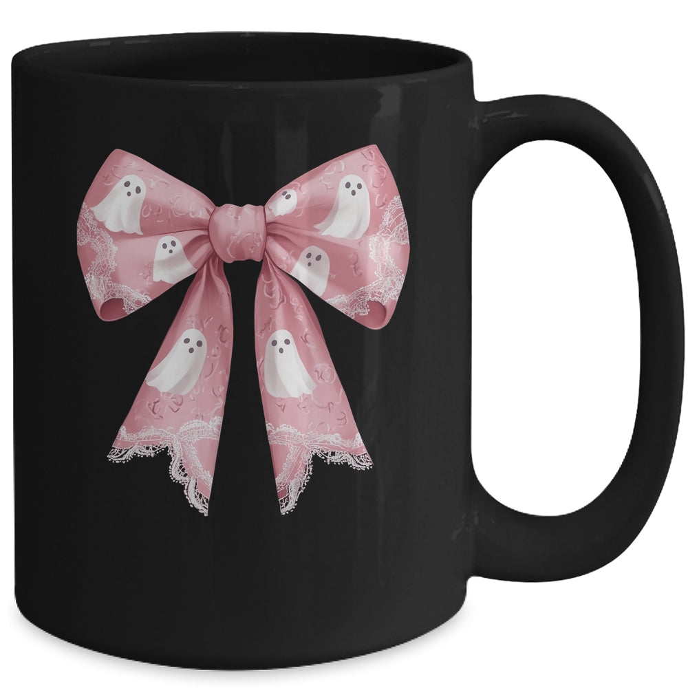 Pink Ghost Coquette Bow Halloween Spooky Season Womens Girls Mug | teecentury