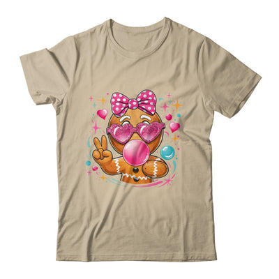 Pink Gingerbread Girl With Sunglasses Blowing Bubble Xmas Shirt & Sweatshirt | teecentury
