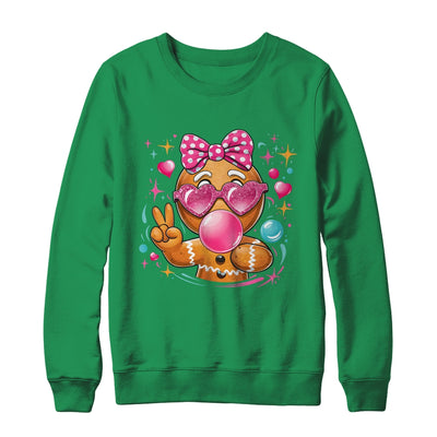 Pink Gingerbread Girl With Sunglasses Blowing Bubble Xmas Shirt & Sweatshirt | teecentury
