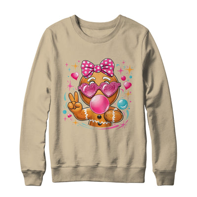 Pink Gingerbread Girl With Sunglasses Blowing Bubble Xmas Shirt & Sweatshirt | teecentury