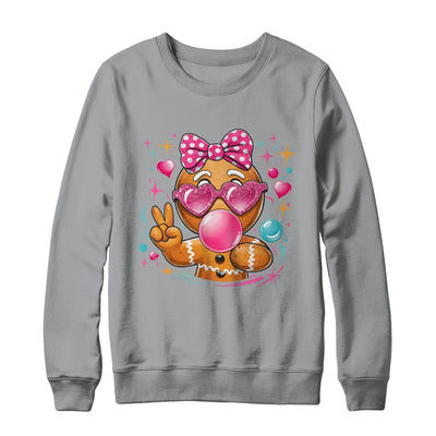 Pink Gingerbread Girl With Sunglasses Blowing Bubble Xmas Shirt & Sweatshirt | teecentury