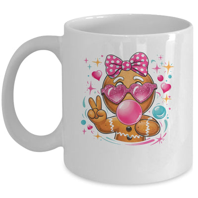 Pink Gingerbread Girl With Sunglasses Blowing Bubble Xmas Mug | teecentury