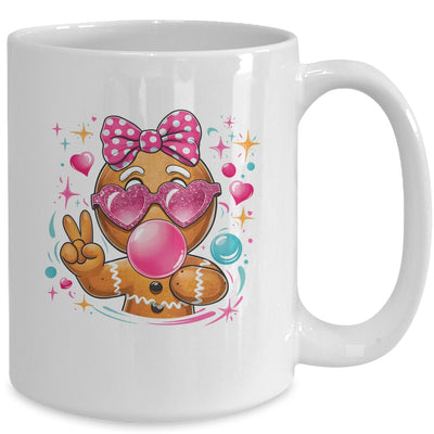 Pink Gingerbread Girl With Sunglasses Blowing Bubble Xmas Mug | teecentury