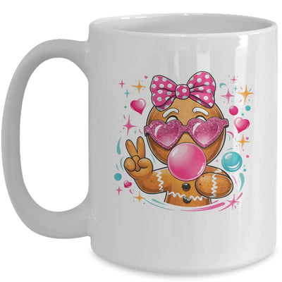 Pink Gingerbread Girl With Sunglasses Blowing Bubble Xmas Mug | teecentury