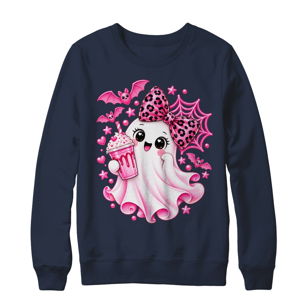 Pink Halloween Ghost Pumpkin Coffee Spooky Women Girls Shirt & Sweatshirt | teecentury
