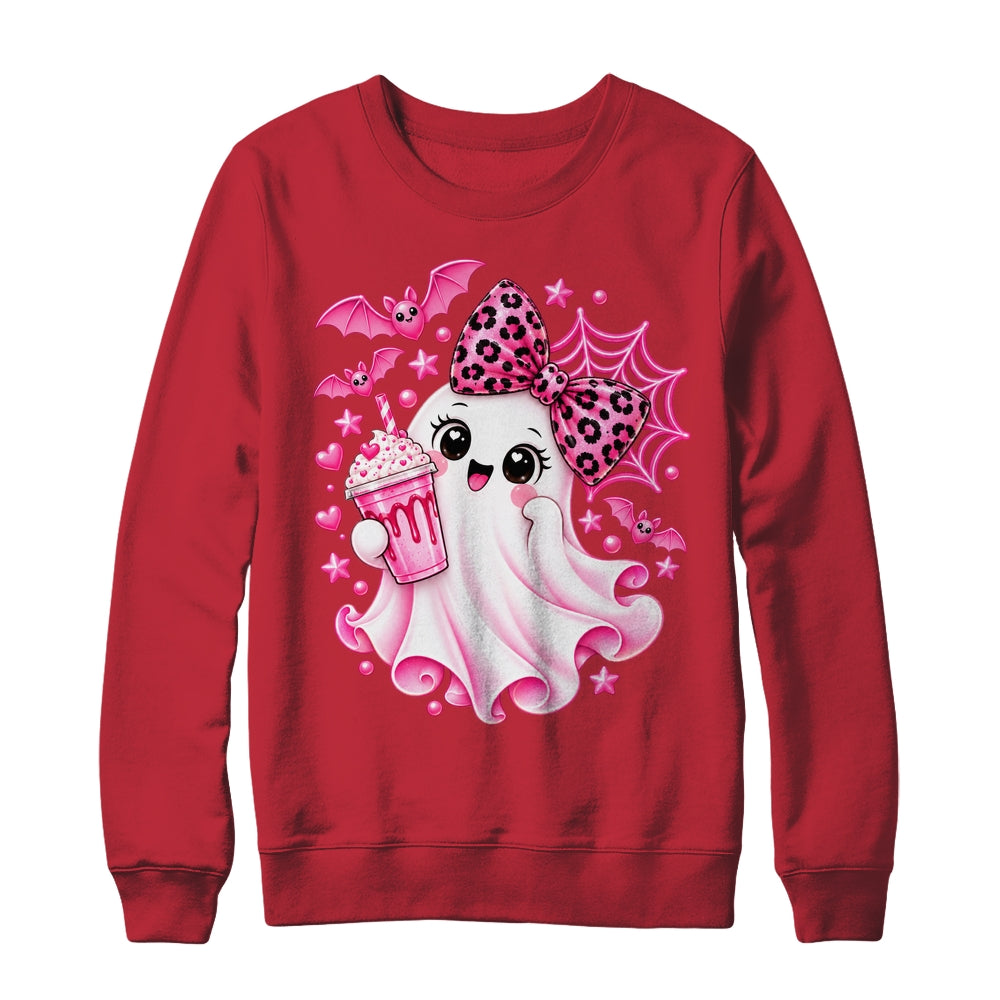 Pink Halloween Ghost Pumpkin Coffee Spooky Women Girls Shirt & Sweatshirt | teecentury