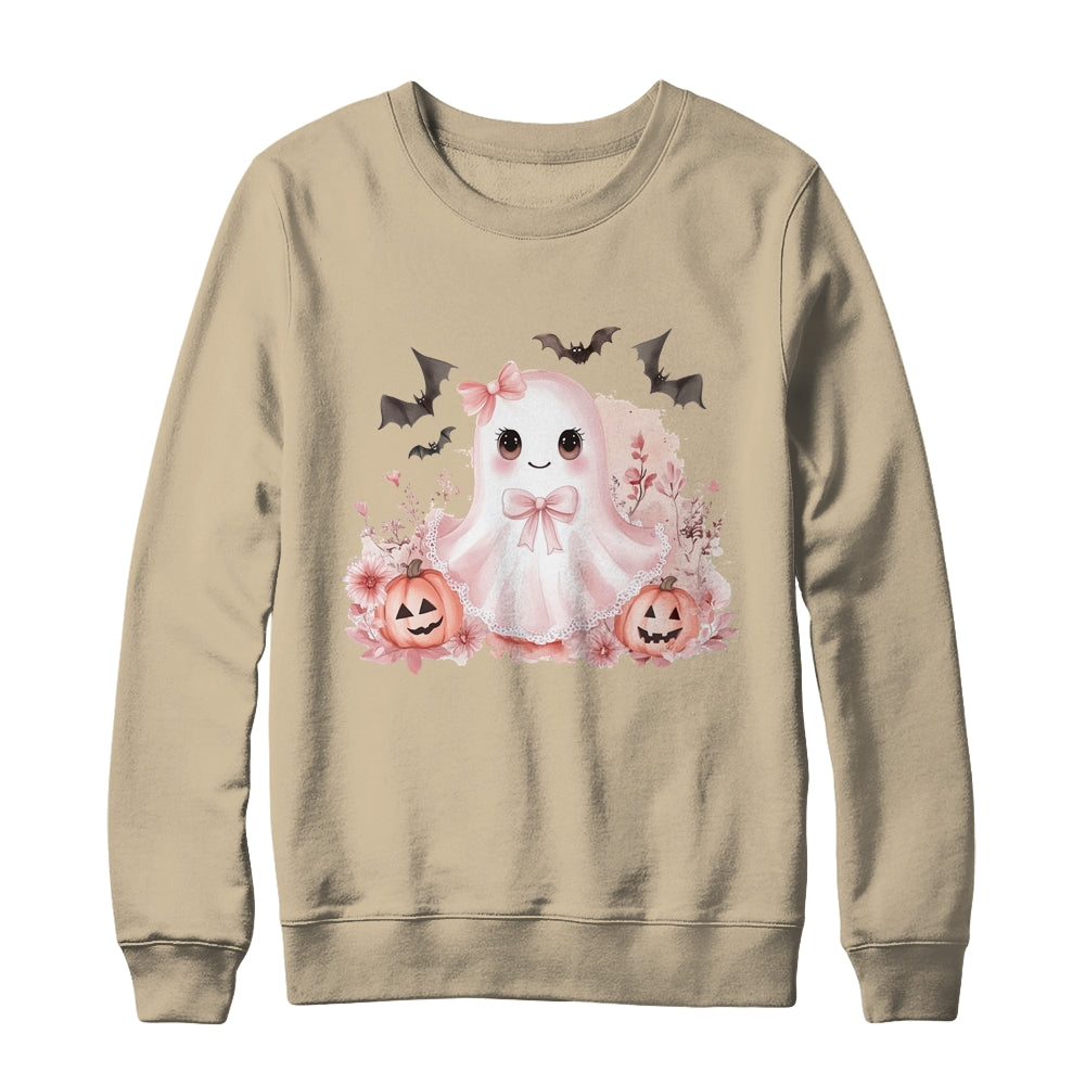 Pink Halloween Spooky Ghost Autumn Coquette Pink Girls Women Shirt & Sweatshirt | teecentury