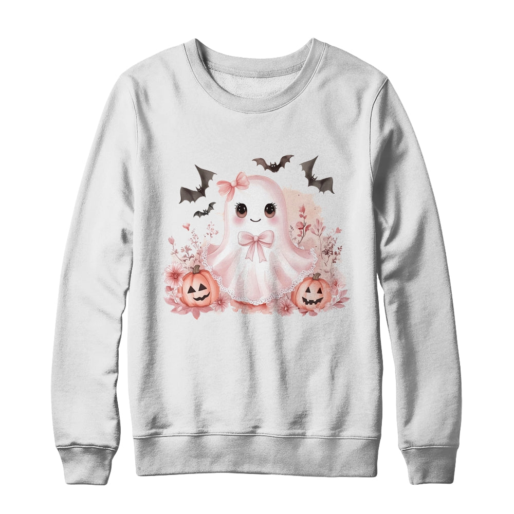 Pink Halloween Spooky Ghost Autumn Coquette Pink Girls Women Shirt & Sweatshirt | teecentury