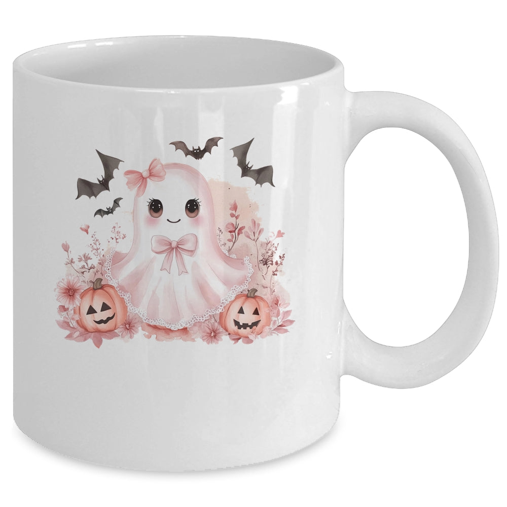 Pink Halloween Spooky Ghost Autumn Coquette Pink Girls Women Mug | teecentury