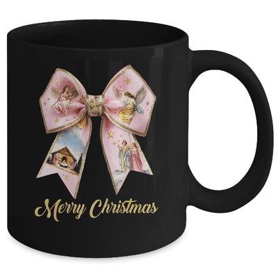 Pink Jesus Merry Christmas Coquette Bow Christmas Nativity Mug | teecentury