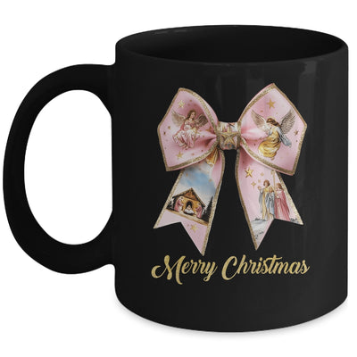 Pink Jesus Merry Christmas Coquette Bow Christmas Nativity Mug | teecentury
