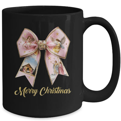 Pink Jesus Merry Christmas Coquette Bow Christmas Nativity Mug | teecentury