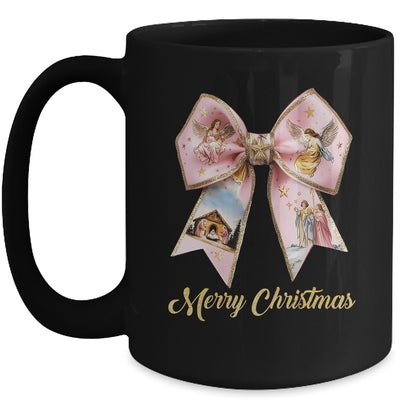 Pink Jesus Merry Christmas Coquette Bow Christmas Nativity Mug | teecentury