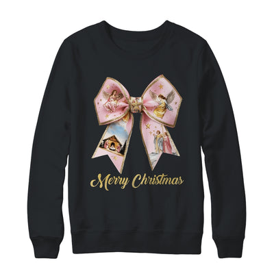 Pink Jesus Merry Christmas Coquette Bow Christmas Nativity Shirt & Sweatshirt | teecentury