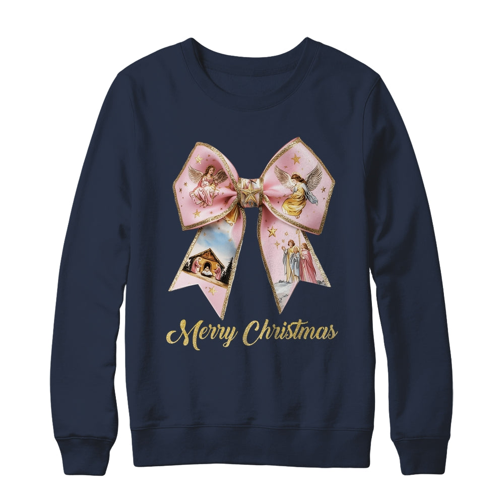 Pink Jesus Merry Christmas Coquette Bow Christmas Nativity Shirt & Sweatshirt | teecentury