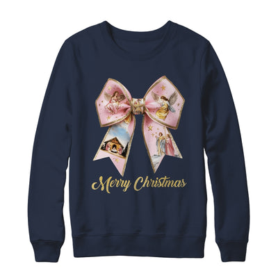 Pink Jesus Merry Christmas Coquette Bow Christmas Nativity Shirt & Sweatshirt | teecentury