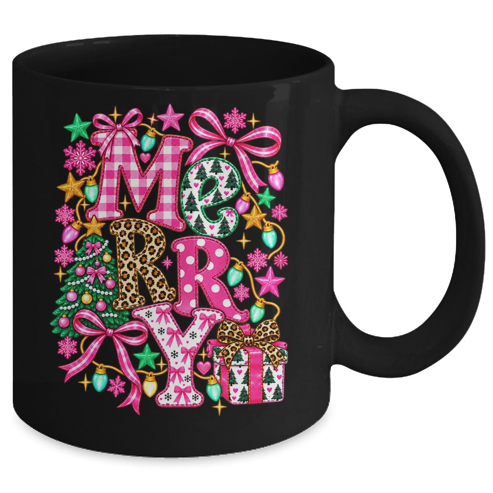 Pink Merry Christmas Leopard Bow Tree Holiday Women Girls Mug | teecentury