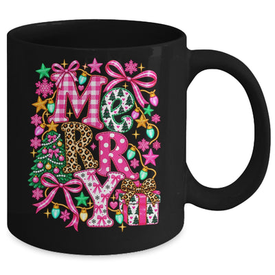Pink Merry Christmas Leopard Bow Tree Holiday Women Girls Mug | teecentury